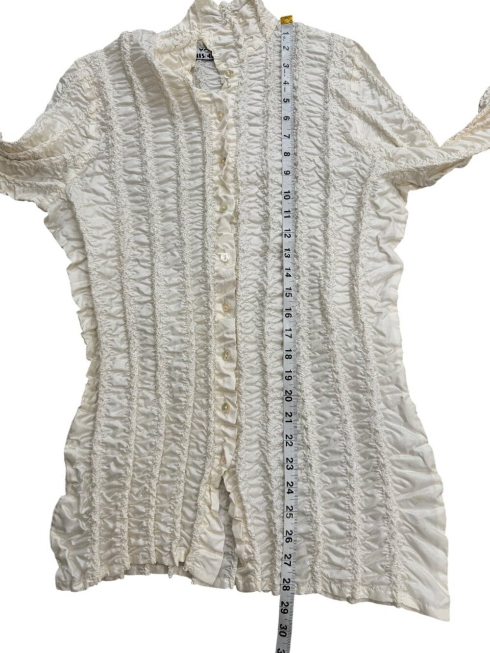 Yoshiki Hishinuma Womens Size M Crinkled Top Pleated Cream Button-Up - Picture 6 of 6